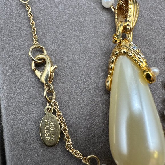 Vintage Nolan Miller Glamour Collection Gold Tone Faux Pearl Teardrop Necklace - Picture 3 of 15